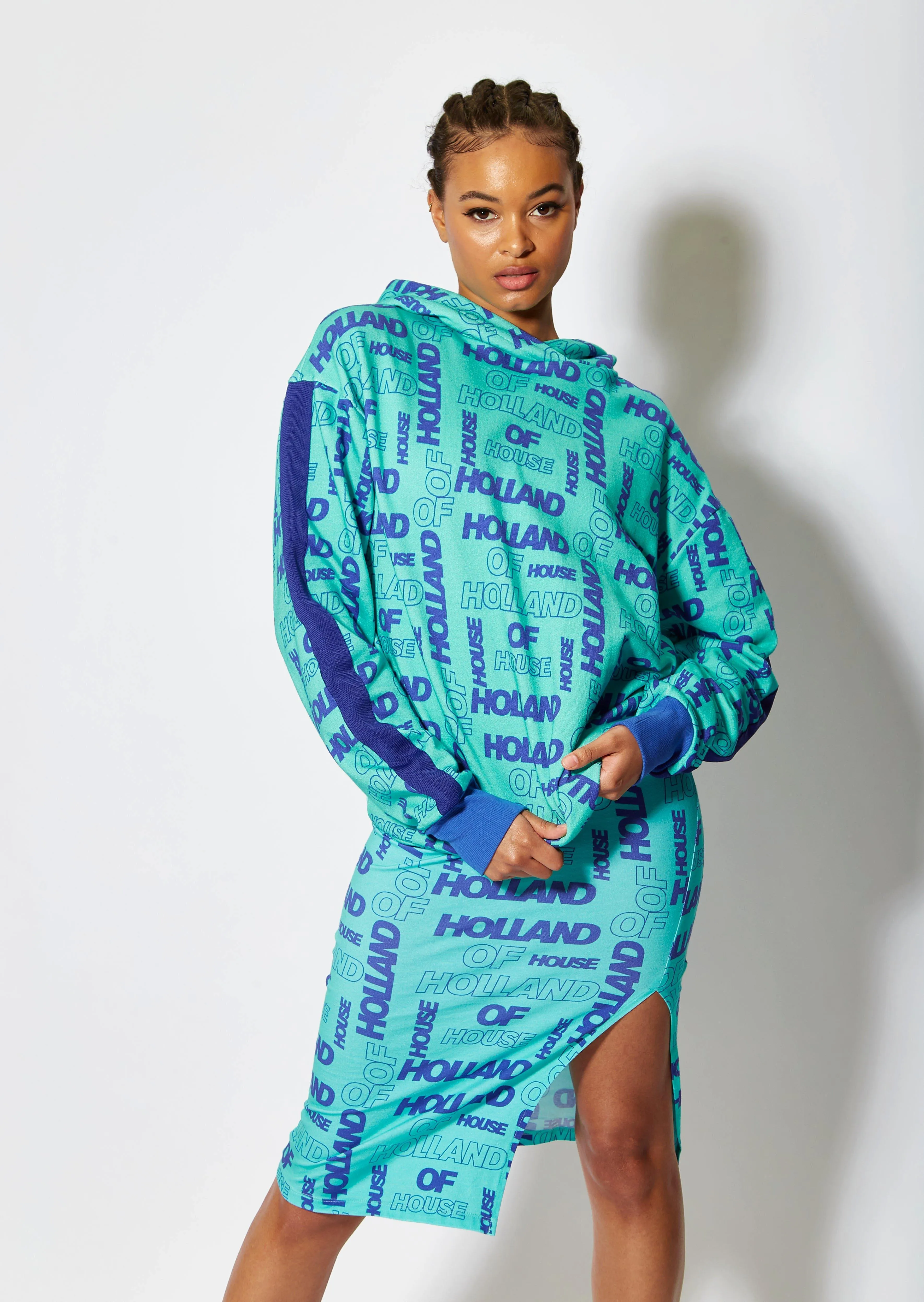 All Over Blue Monogram Printed Hoodie - House of Holland