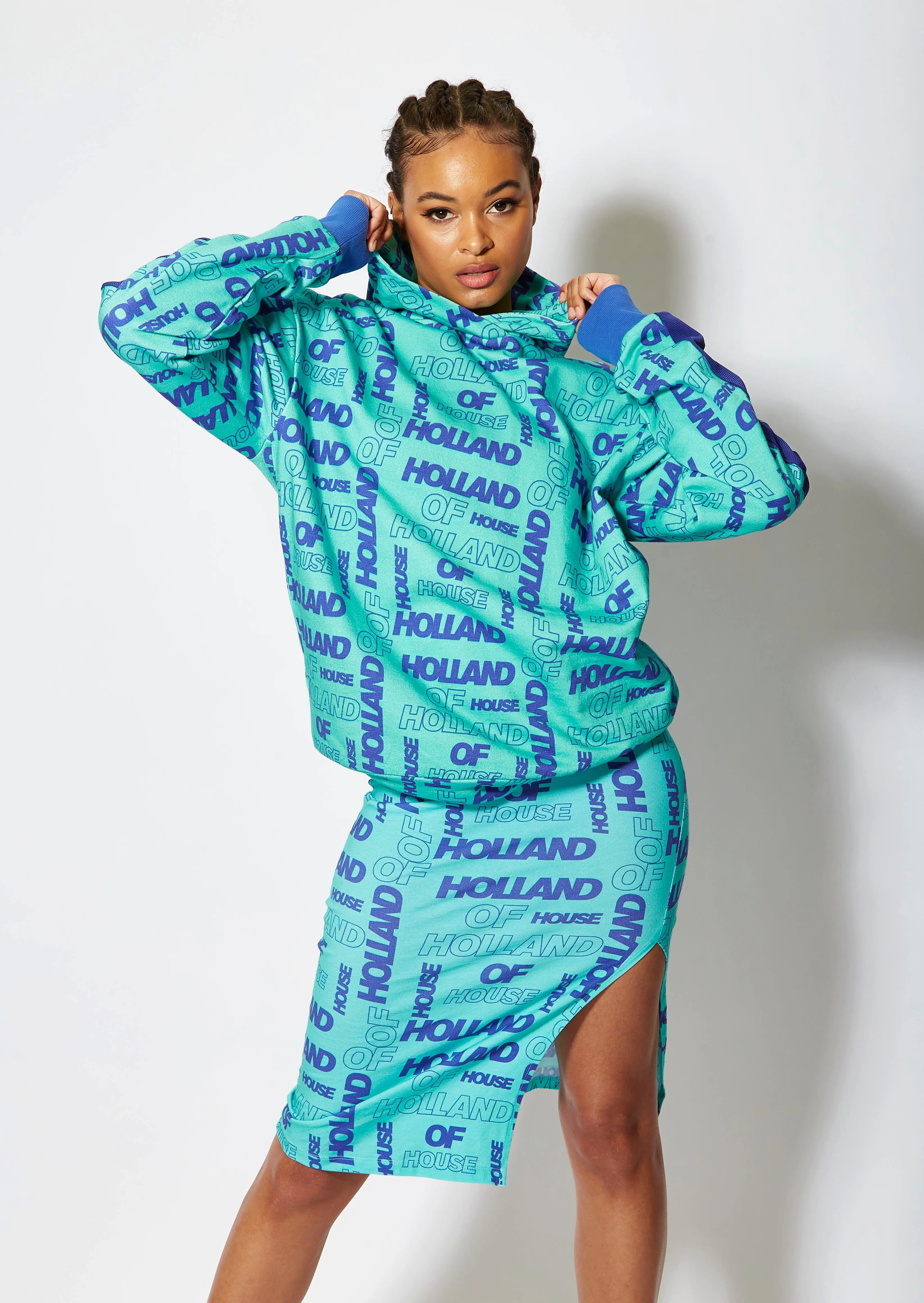 All Over Blue Monogram Printed Hoodie - House of Holland