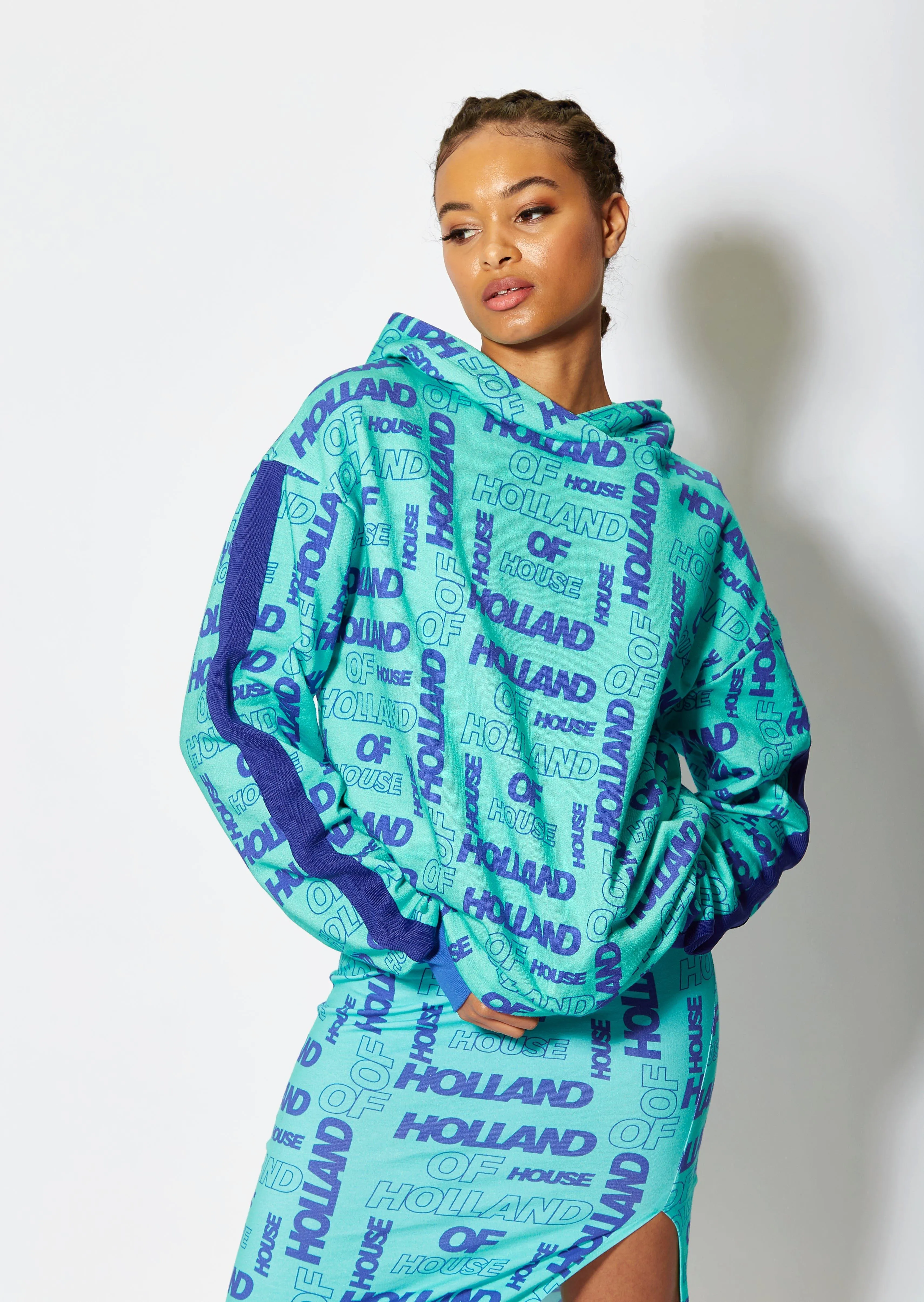 All Over Blue Monogram Printed Hoodie - House of Holland