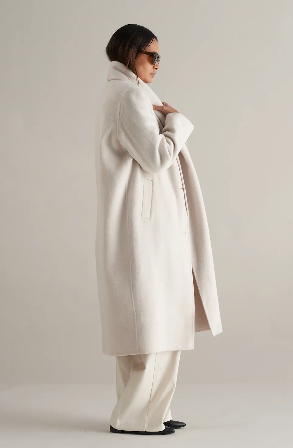 Alpaca Blend Scarf Coat - Ivory