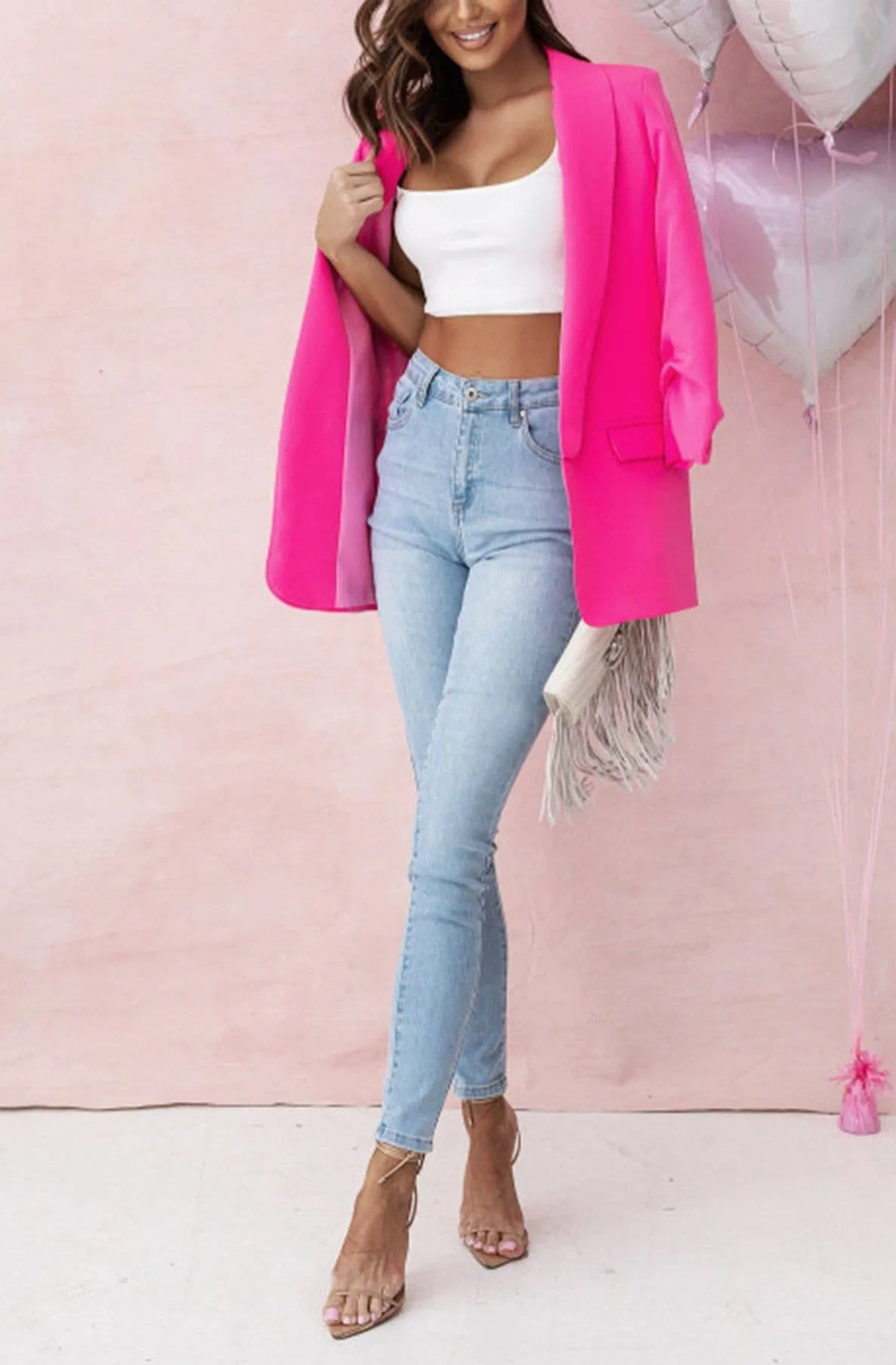 Always Sassy Oversize Carerra Blazer Coat - Hot Pink