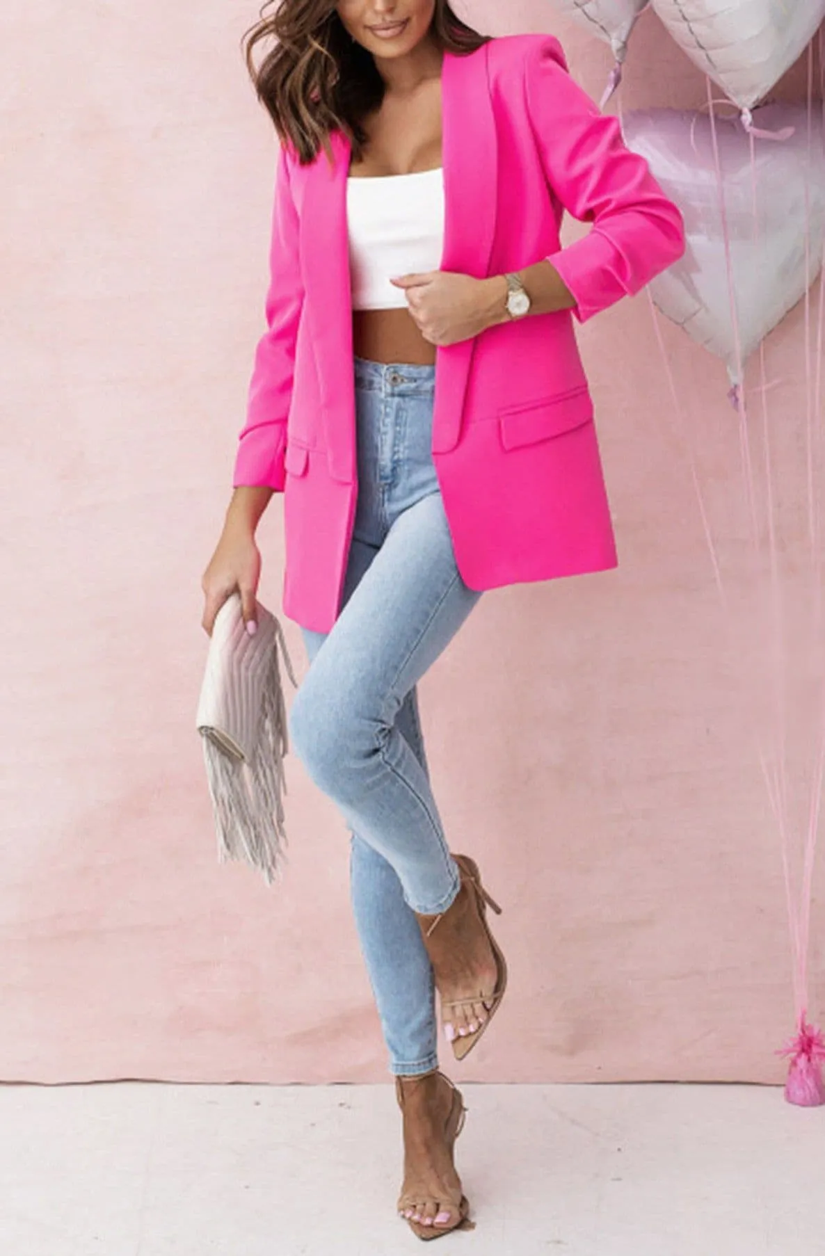 Always Sassy Oversize Carerra Blazer Coat - Hot Pink