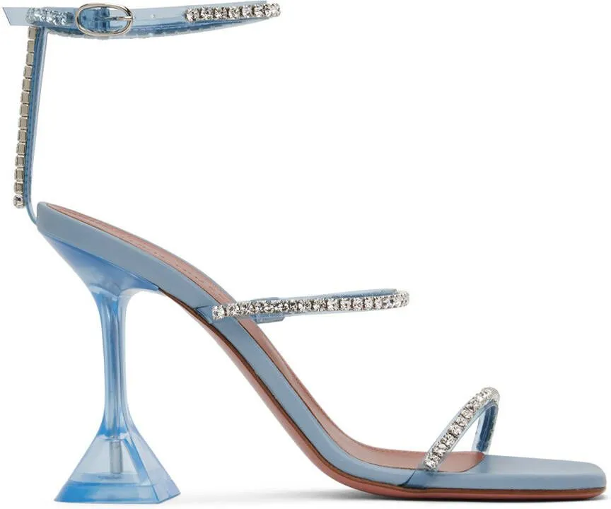 Blue Amina Muaddi Gilda Glass Heeled Sandals