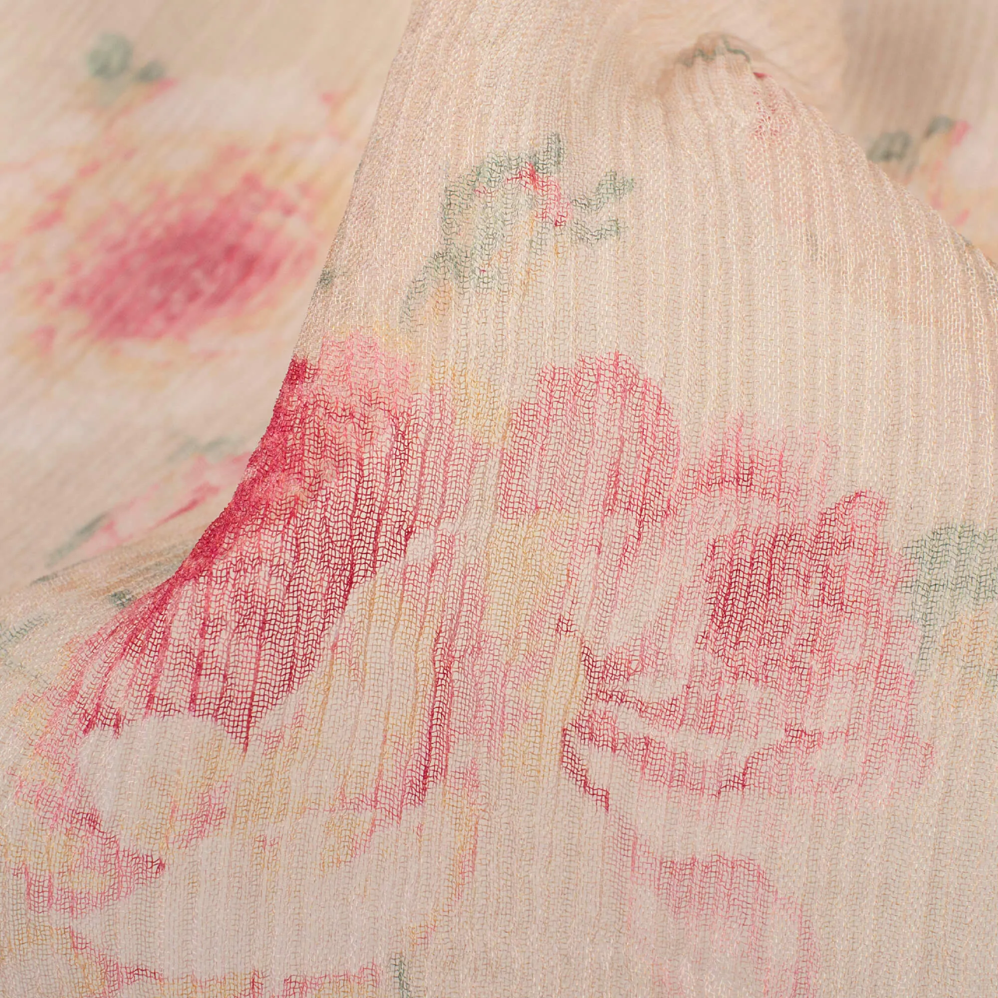 Baby Pink and Beige Floral Digital Print Chiffon Fabric