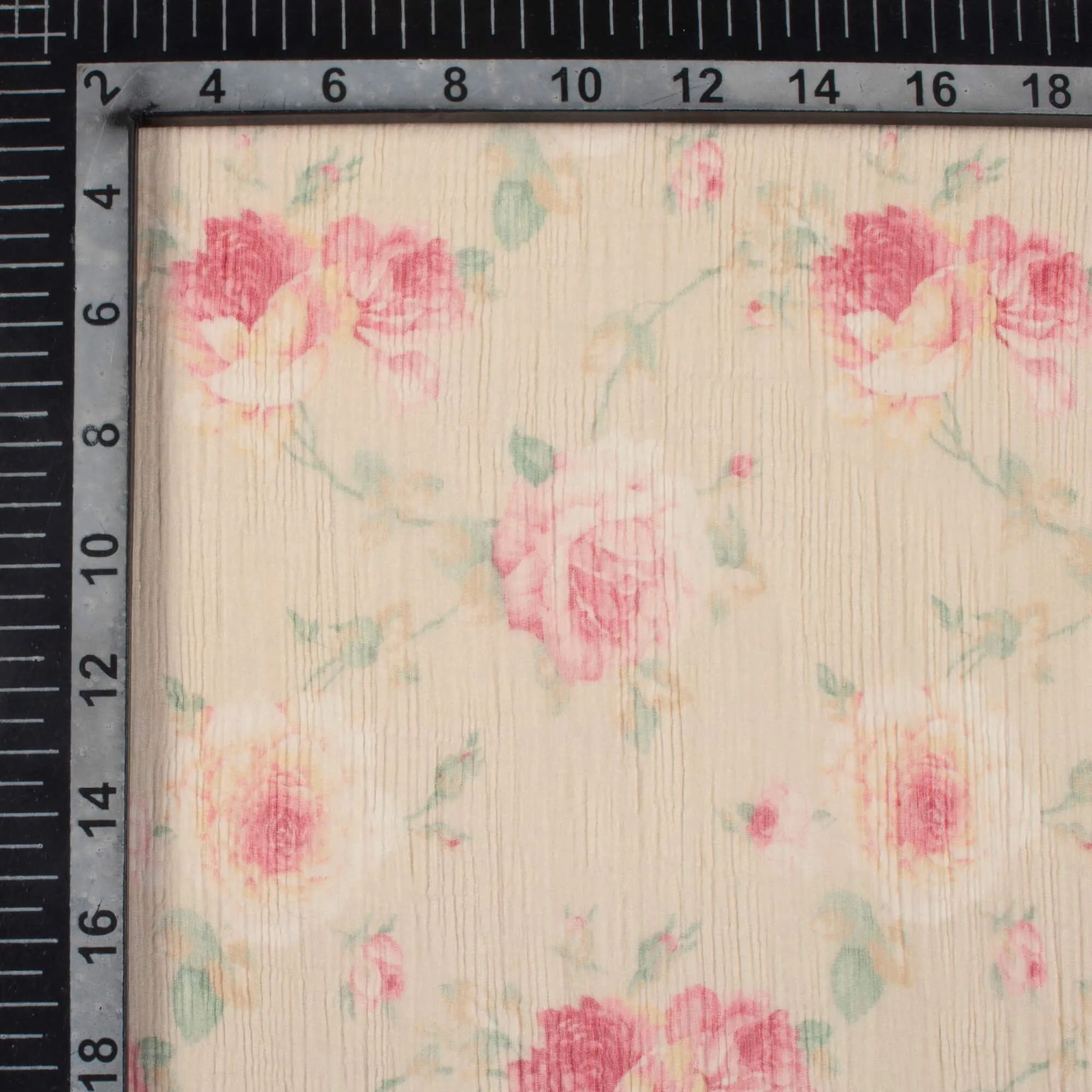 Baby Pink and Beige Floral Digital Print Chiffon Fabric