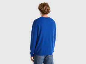 Benetton Midnight Blue Merino Wool V-Neck Sweater - Dark Blue