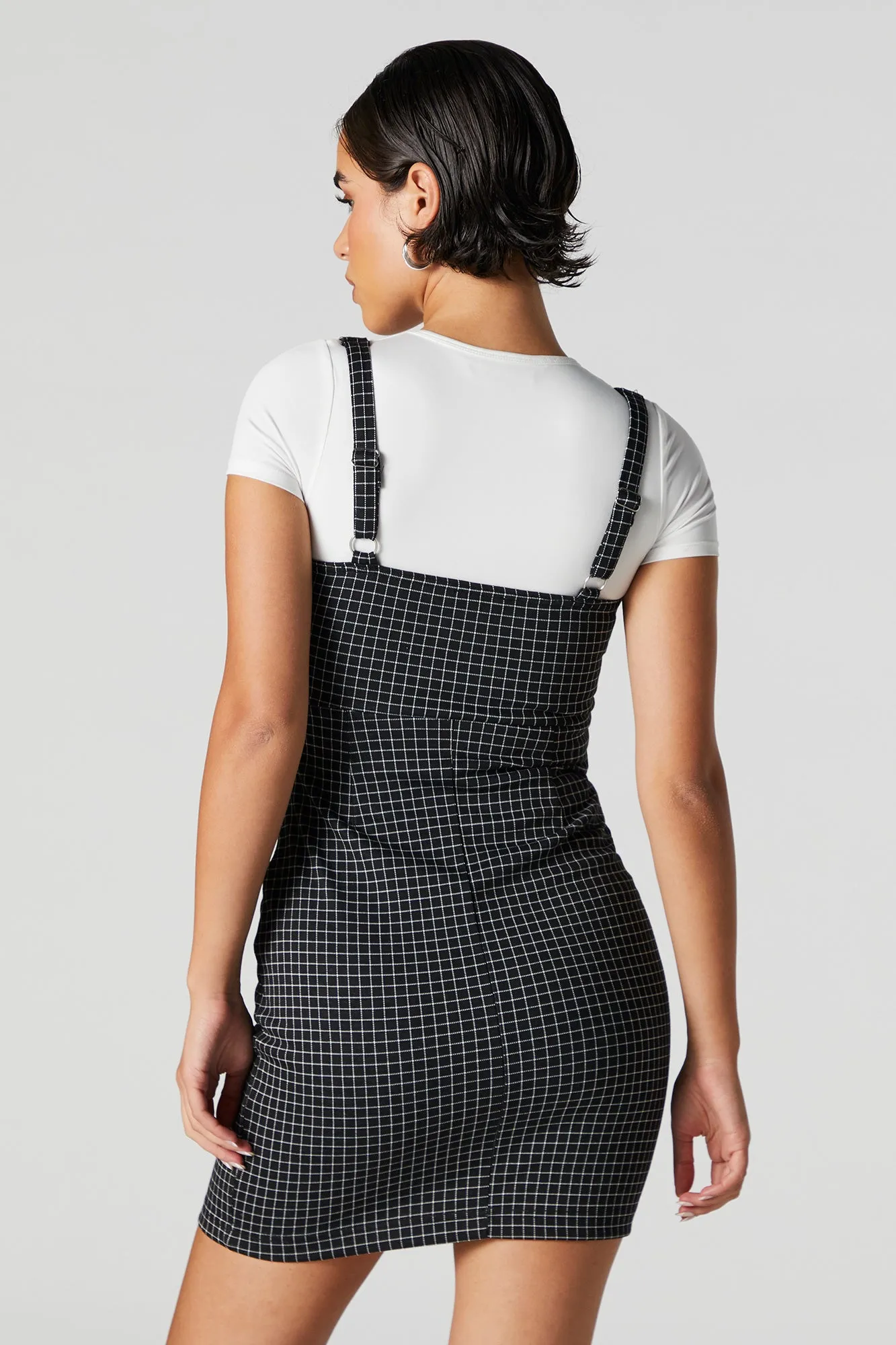 Black and White Checkered Mini Dress with Scoop Neck