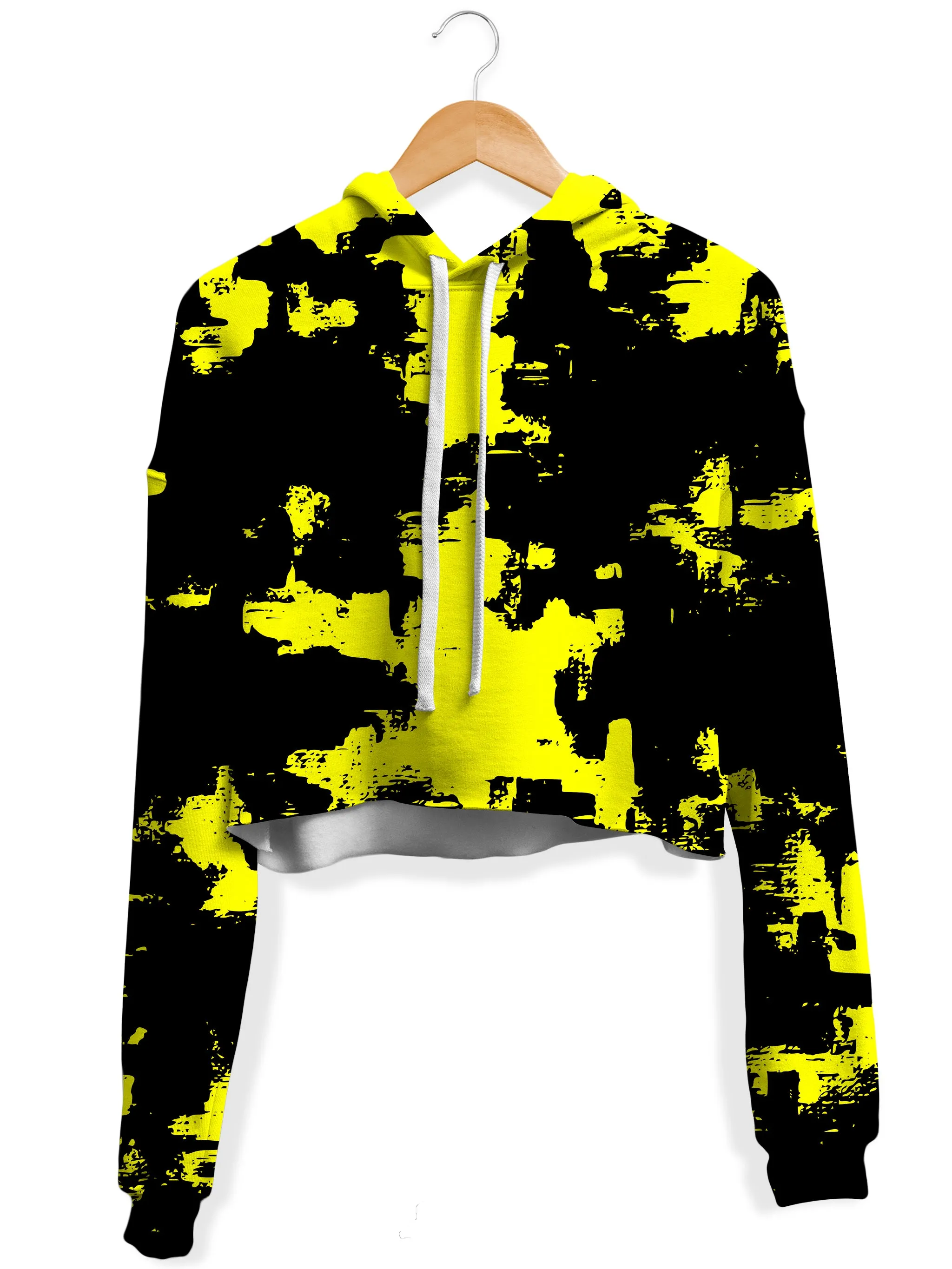 Yellow and Black Abstract Crop Hoodie Leggings Set