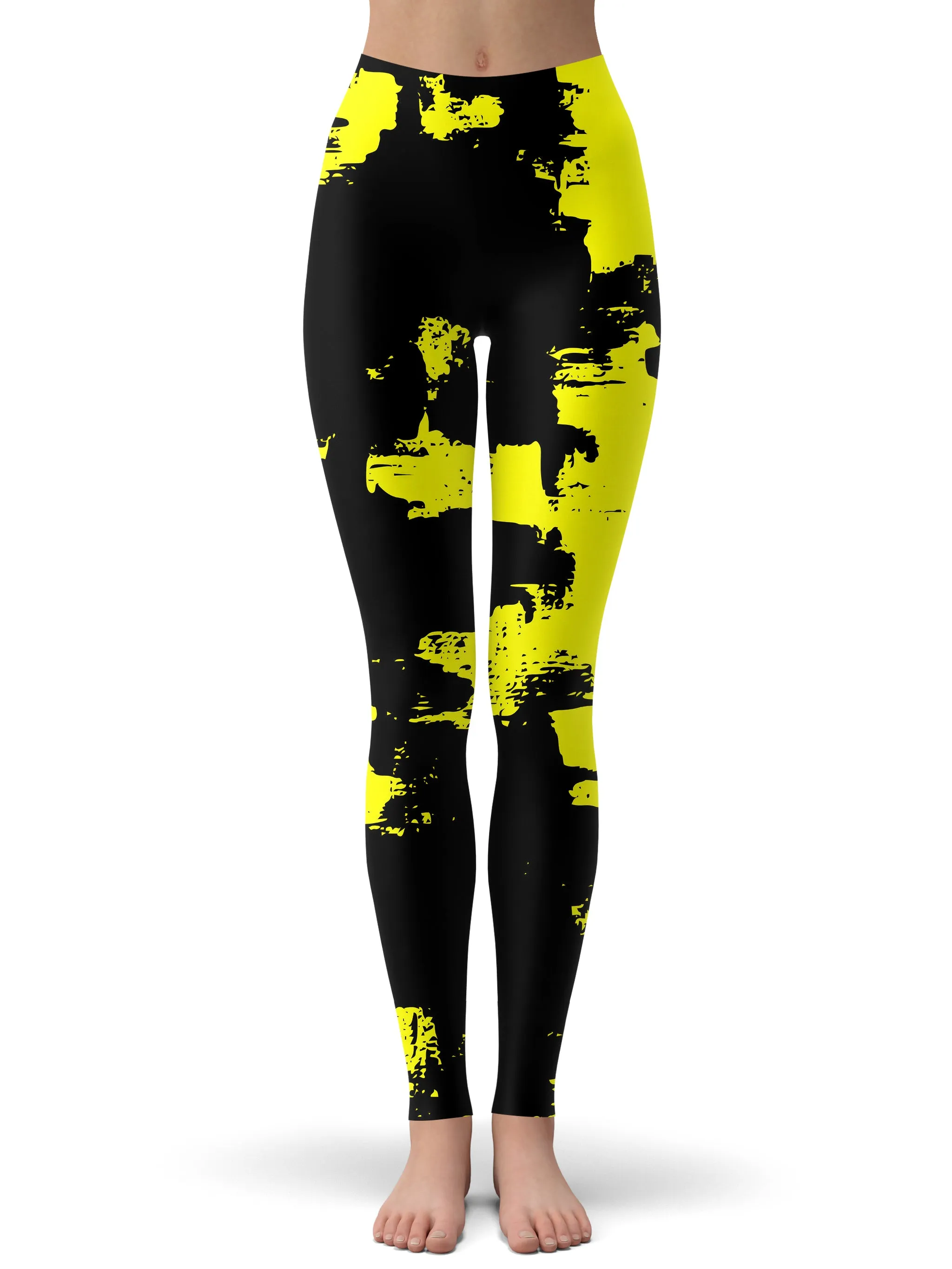 Yellow and Black Abstract Crop Hoodie Leggings Set