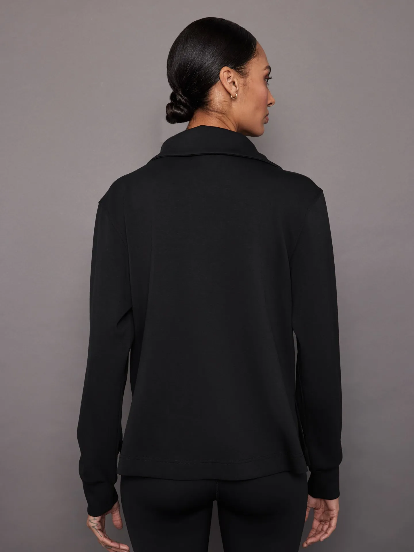 Black Asymmetrical Zip Knit Jacket