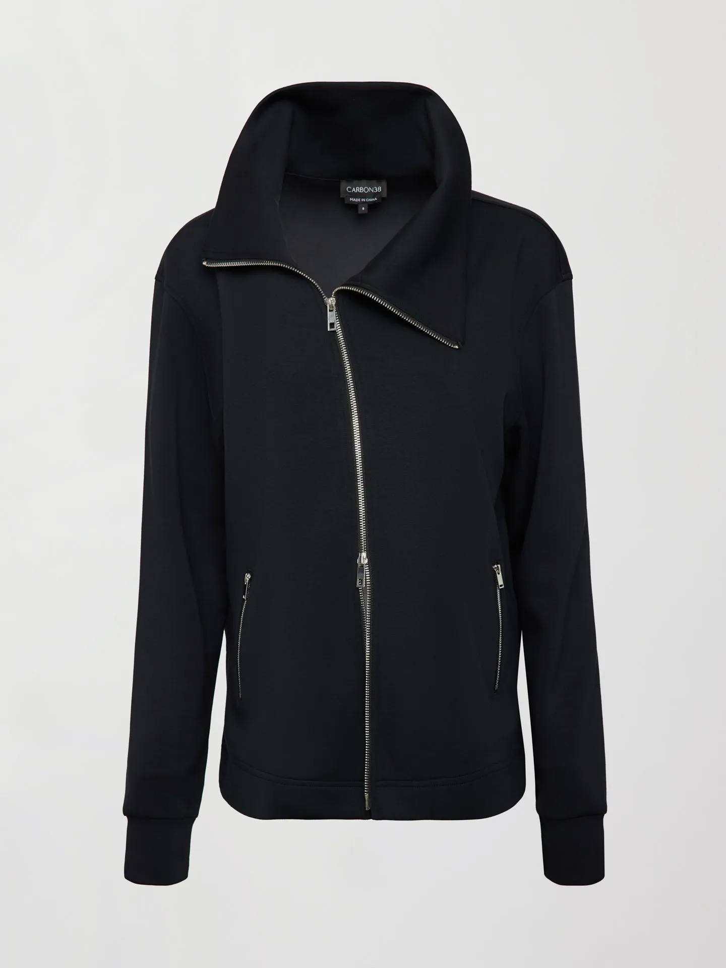 Black Asymmetrical Zip Knit Jacket