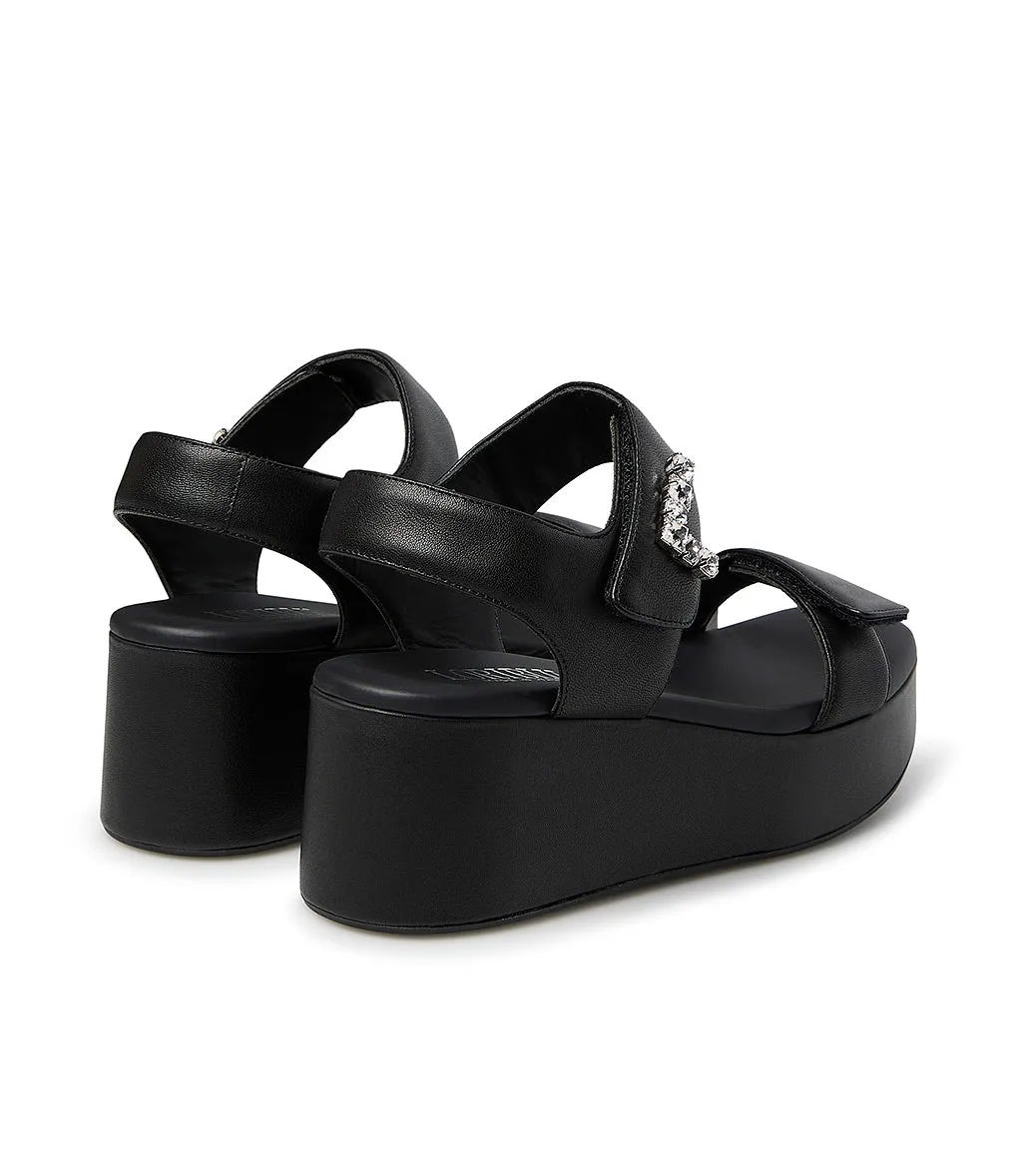 Black Leather Sandals with Crystals