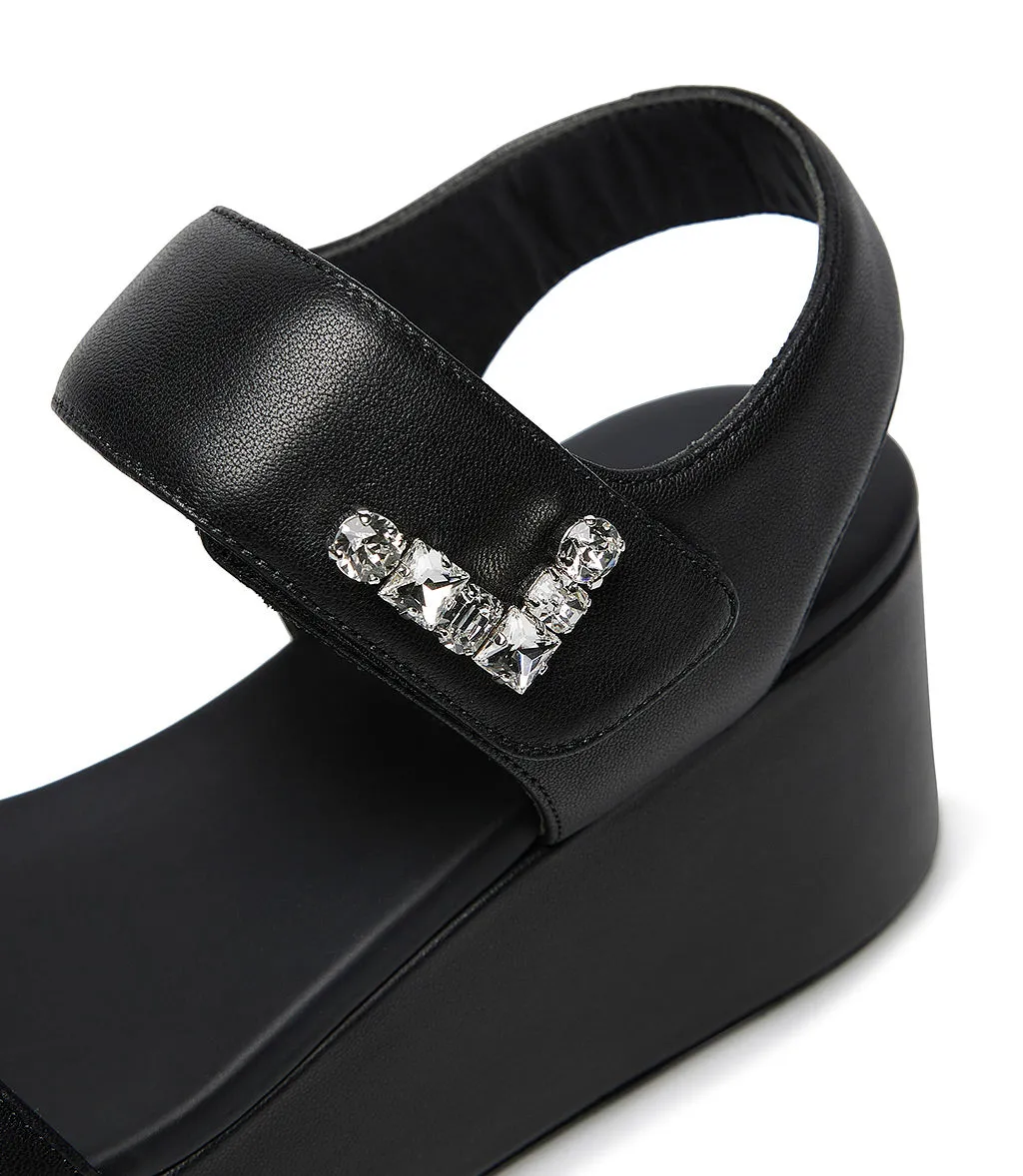 Black Leather Sandals with Crystals