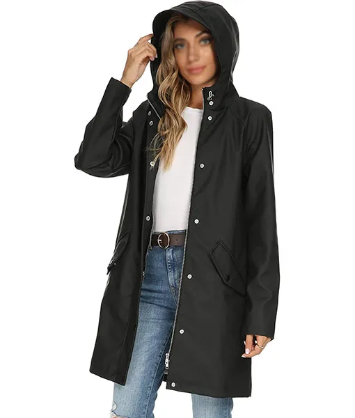 Black Women's Hooded Raincoat | Top Quality