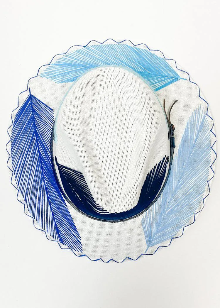 Blue Feather Palm Tree White Baseball Cap