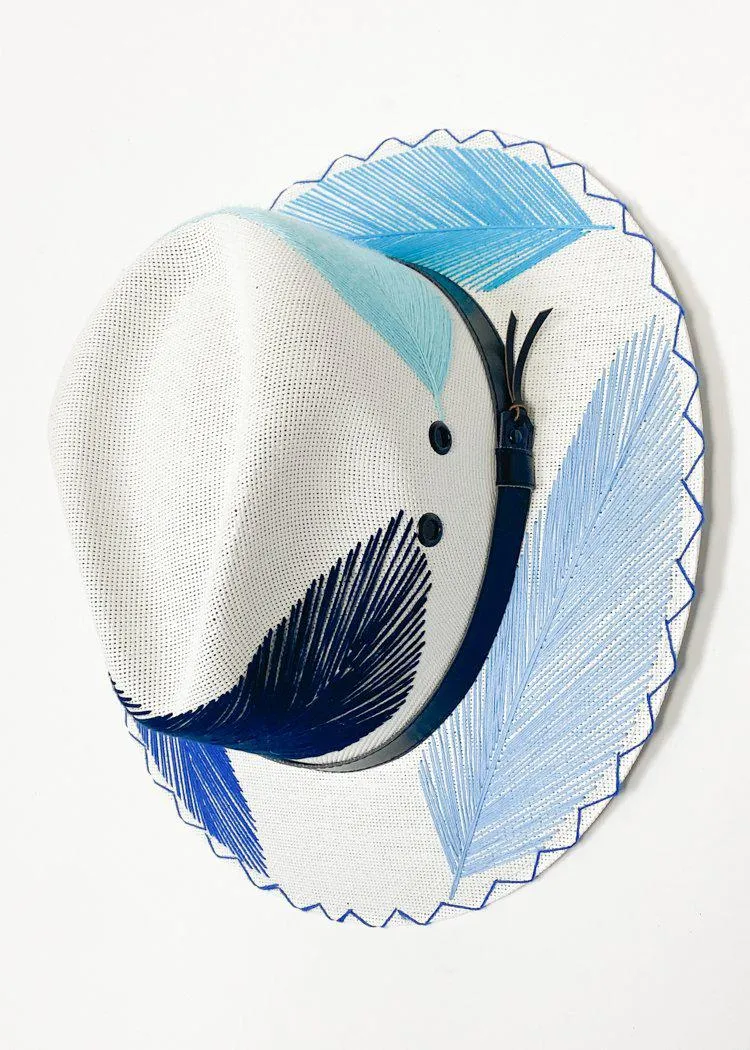 Blue Feather Palm Tree White Baseball Cap