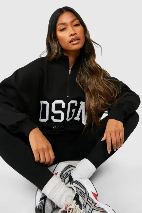 boohoo Hoodies & Sweatshirts: Dsgn Studio Half Zip Applique Oversized Sweatshirt