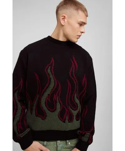 Boohoo Men's Oversized Flame Textured Knitted Sweater