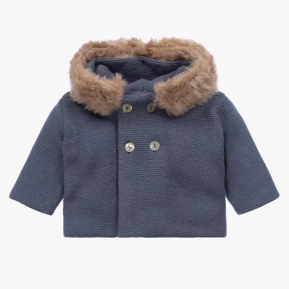 Boys Blue Knit Pram Coat in Petrol - Shop Now.