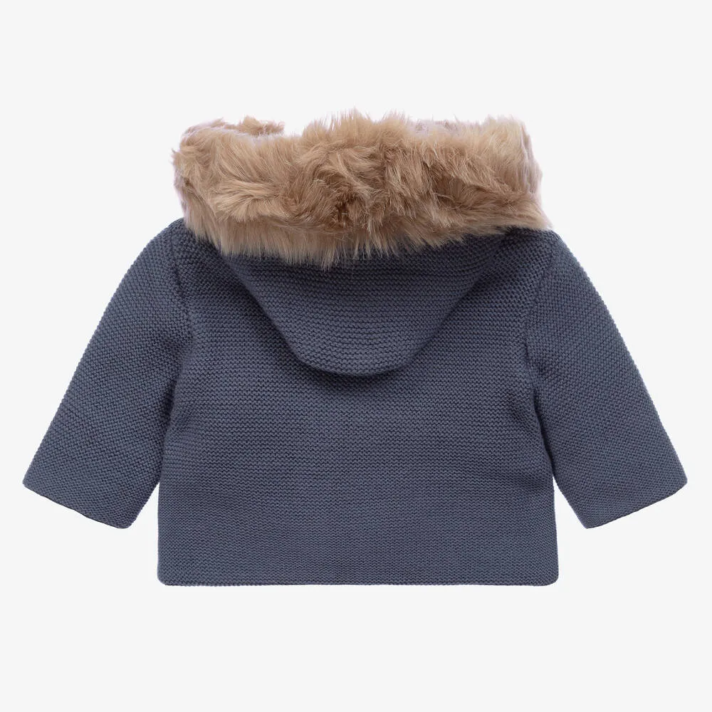 Boys Blue Knit Pram Coat in Petrol - Shop Now.