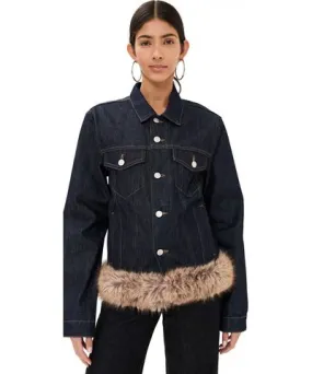 Brown/Blue Raw S Denim Jacket with Faux Fur Hem by Coperni