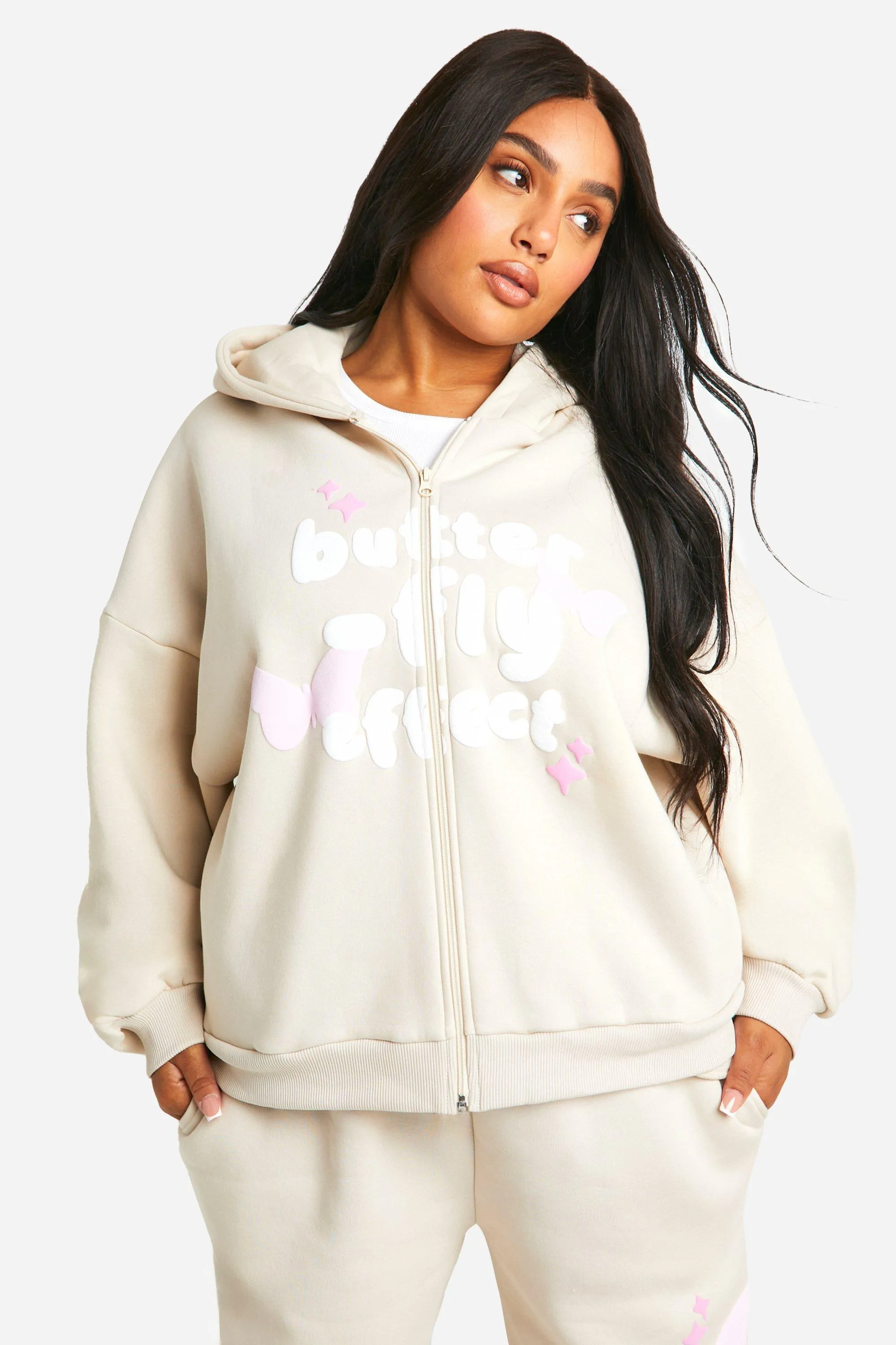 Butterfly Effect Puff Print Zip Through Oversized Hoodie - Shop Now