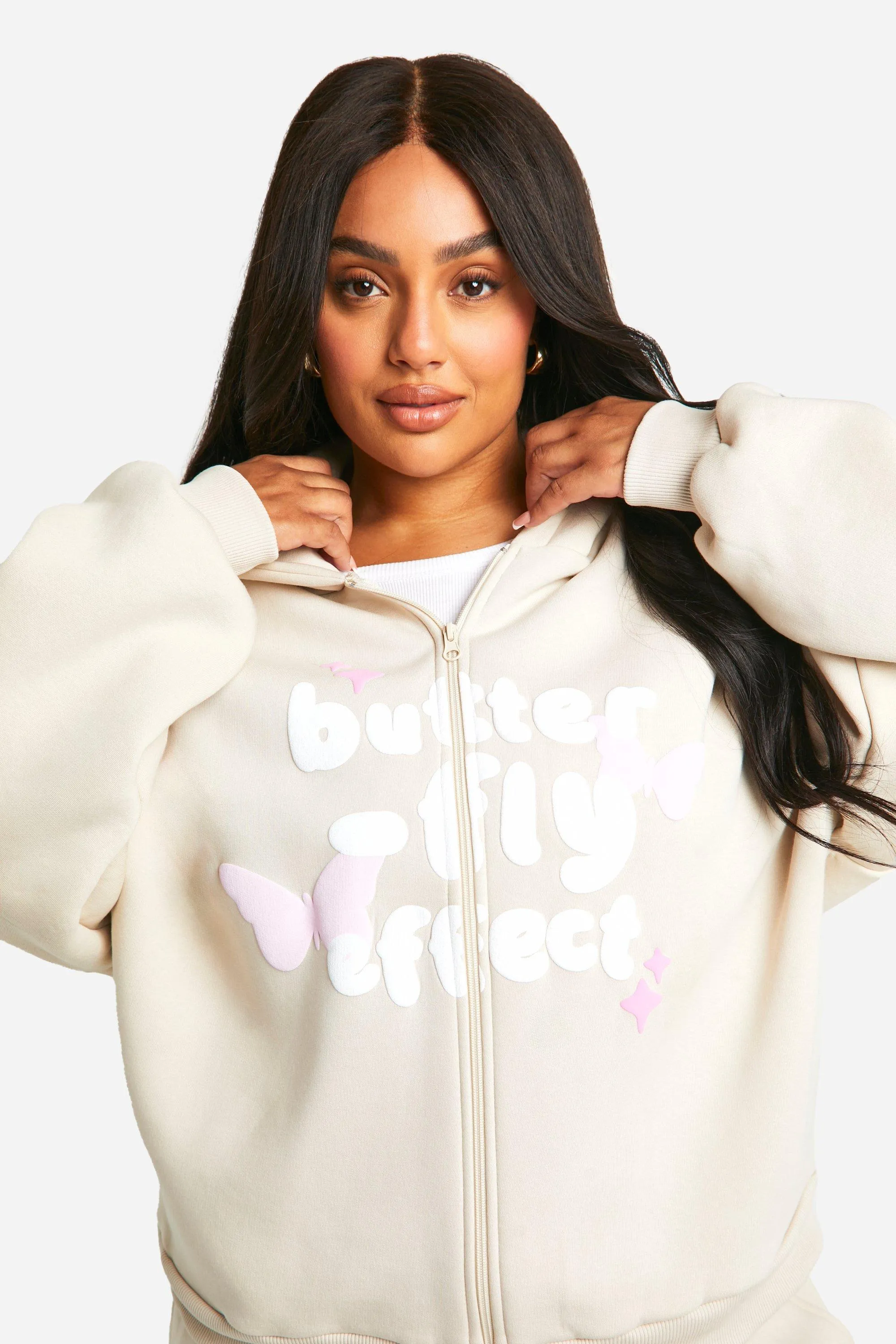 Butterfly Effect Puff Print Zip Through Oversized Hoodie - Shop Now