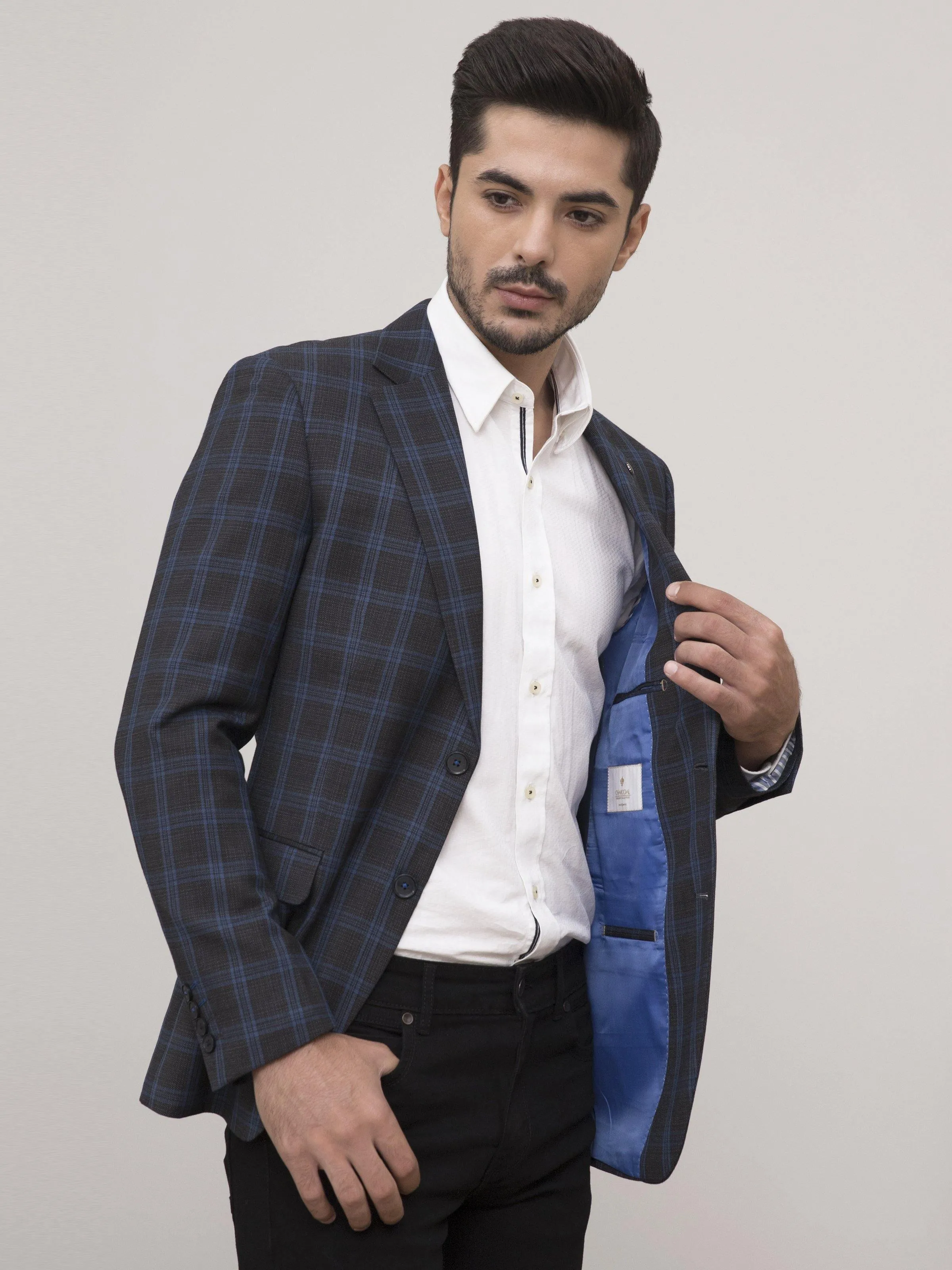 Casual Slim Fit Charcoal Blue Coat.