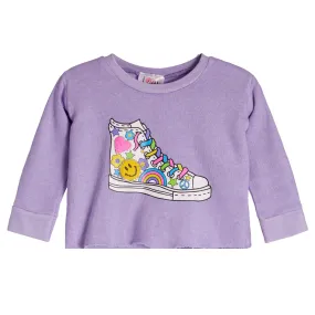 Chanille Patch Sneaker Fleece Sweatshirt - Refashioned Cozy Top