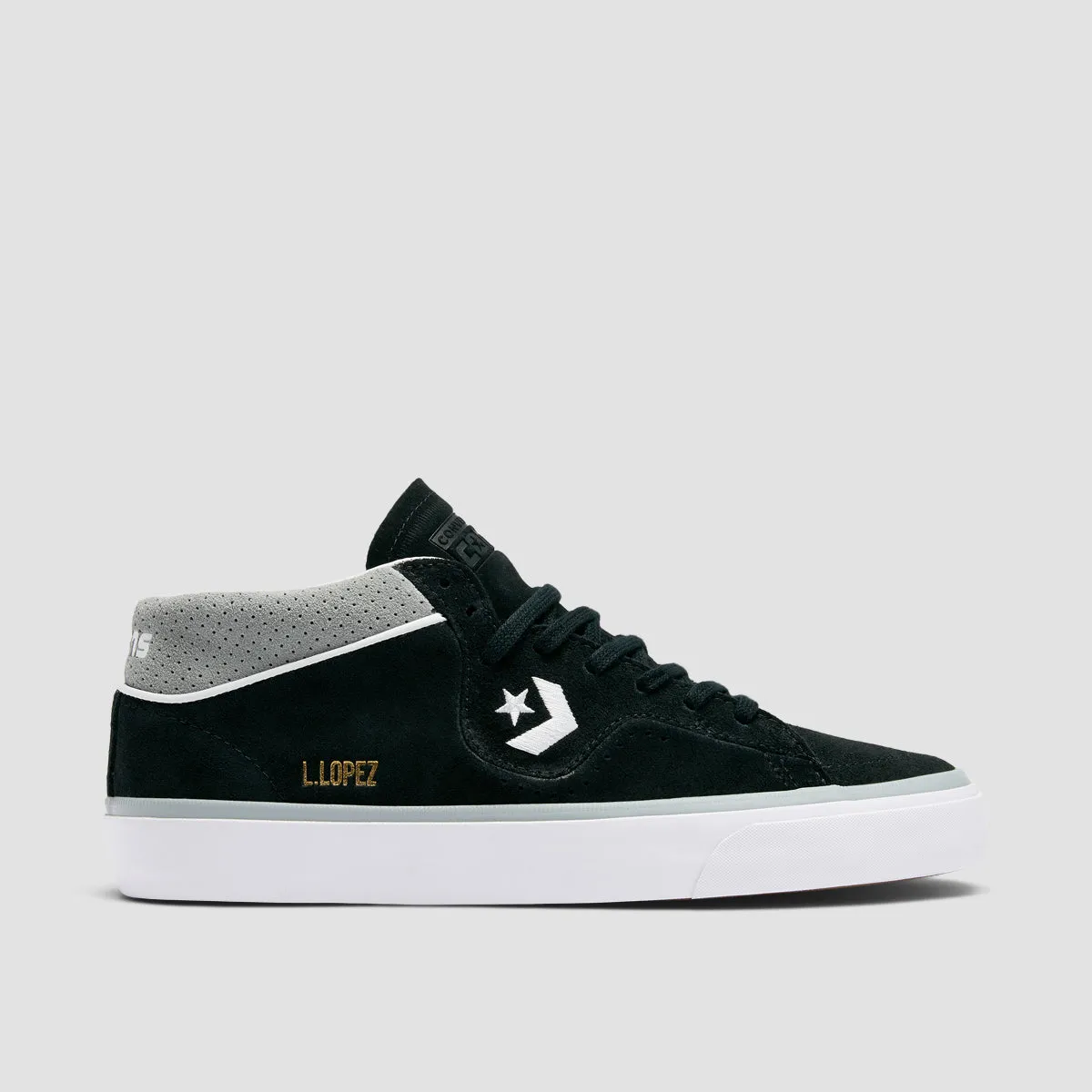 Converse Louie Lopez Pro Mid Top Shoes Black Ash Stone White