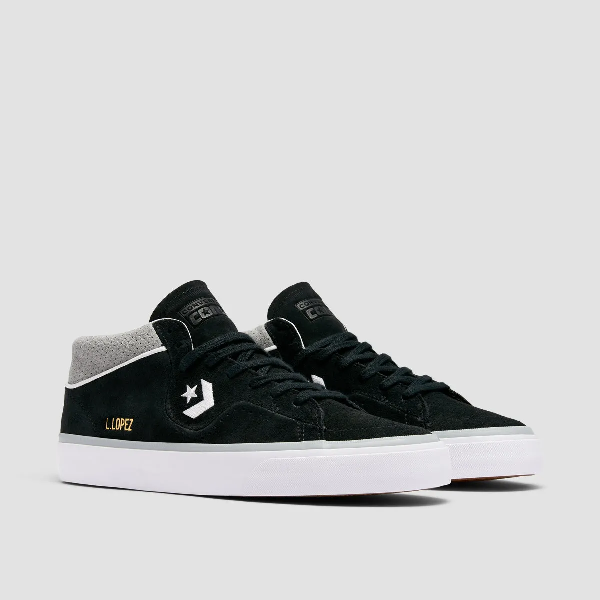 Converse Louie Lopez Pro Mid Top Shoes Black Ash Stone White