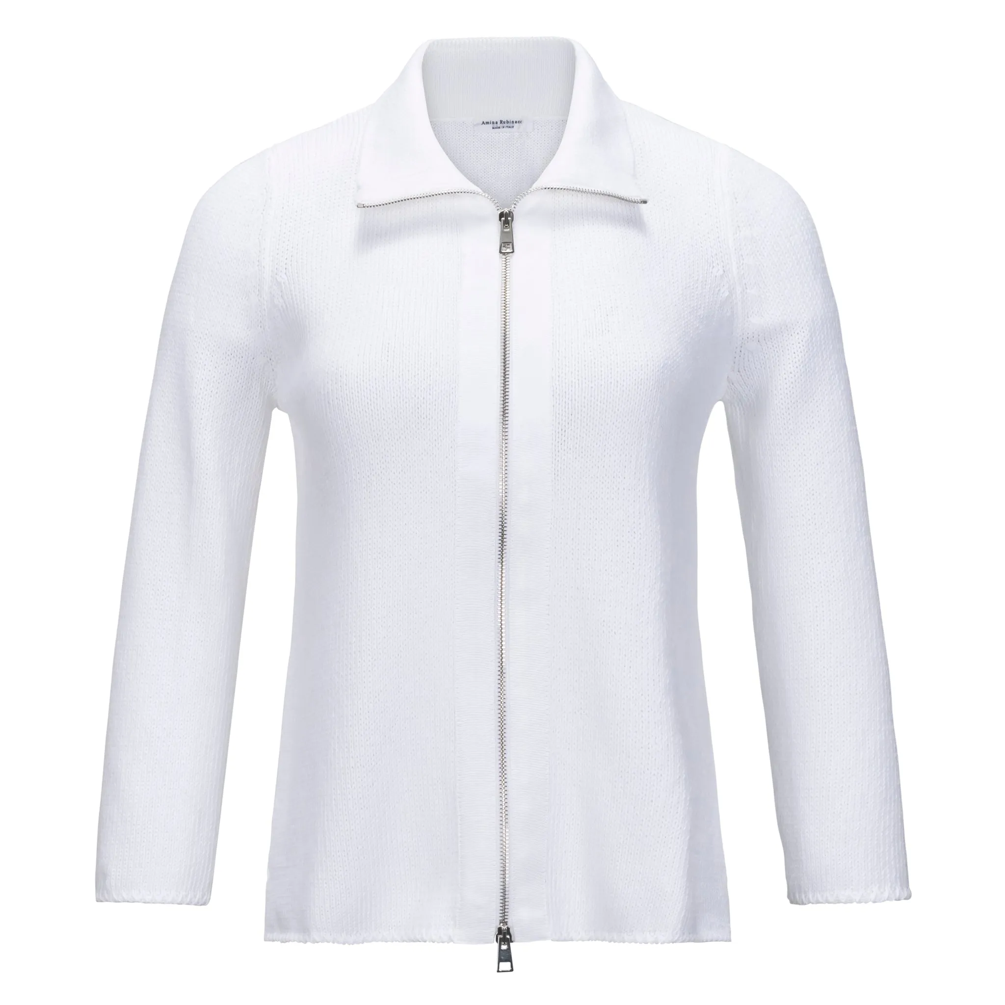 Cotton White Zip Up Sweater - Creta.