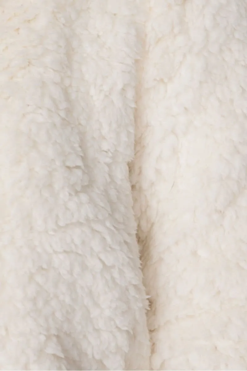 Cream Borg Fur Zip Front Coat Jacket