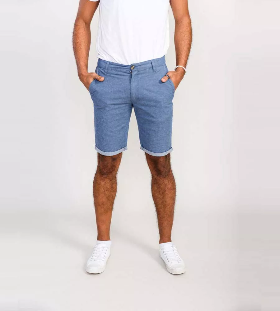 Blue Stretch Chambray Shorts (ALDERTON) by D555 Mens