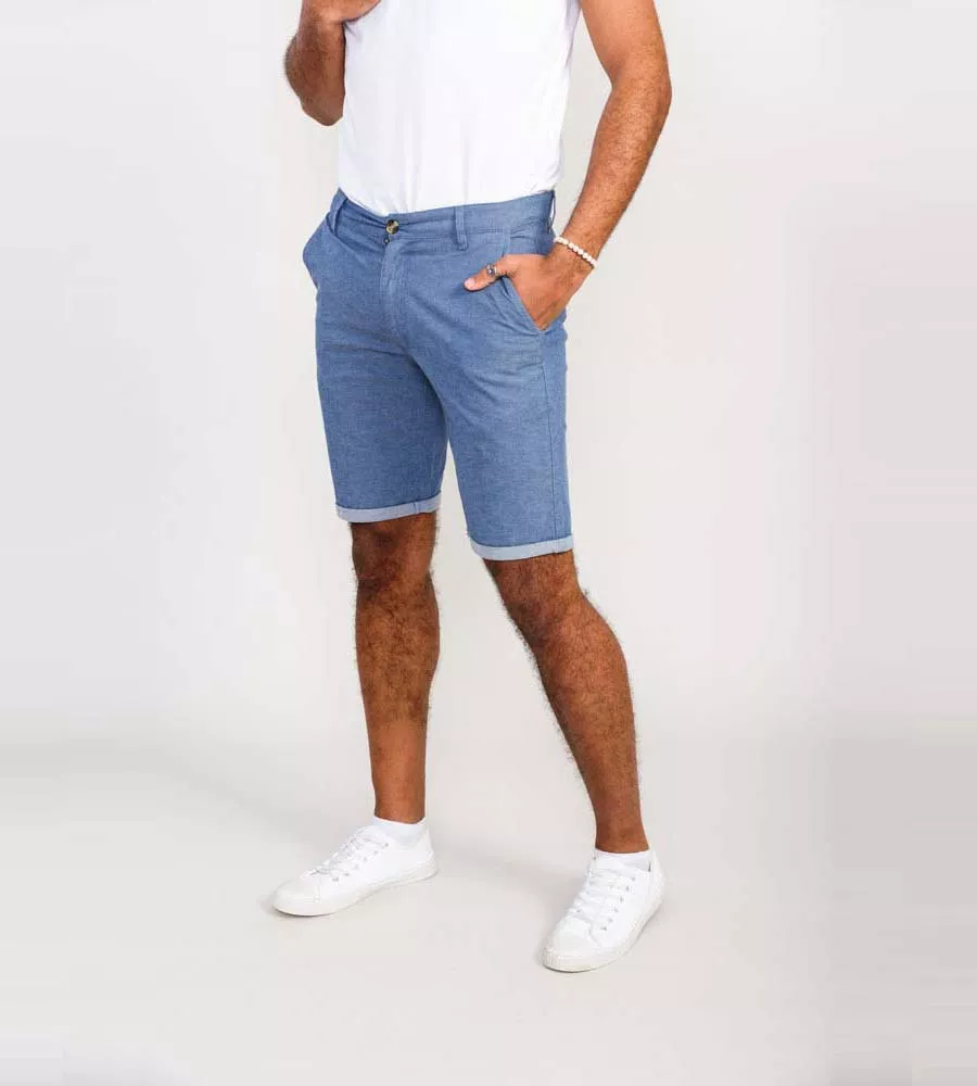 Blue Stretch Chambray Shorts (ALDERTON) by D555 Mens