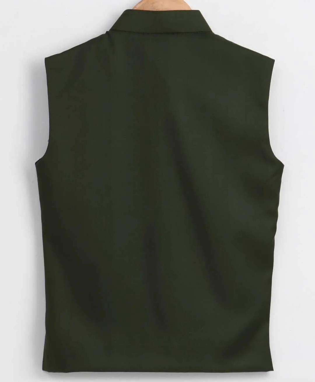 Dark Green Cotton Blend Nehru Jacket for Boys by Vastramay