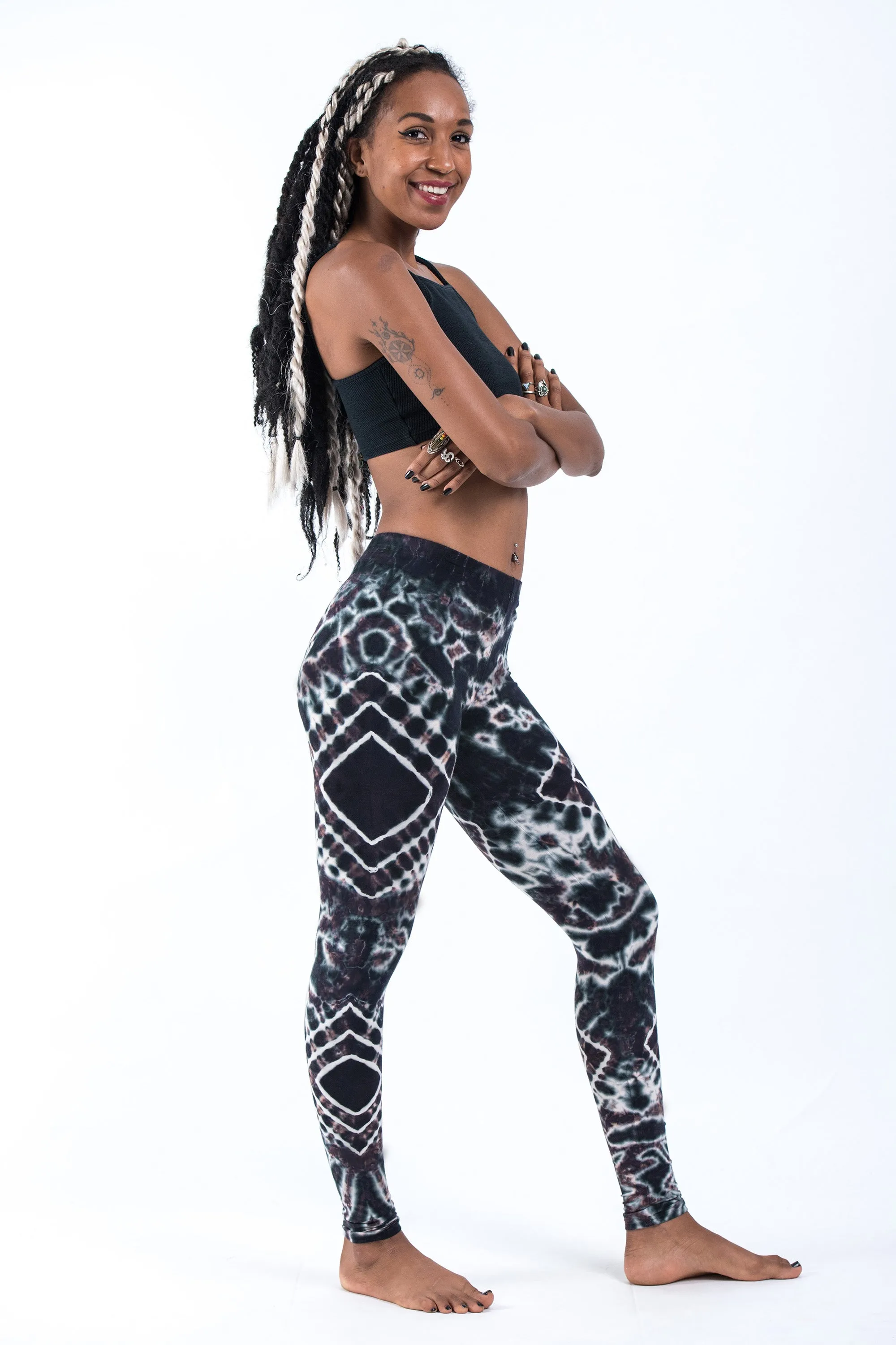 Brown Diamond Tie Dye Cotton Leggings