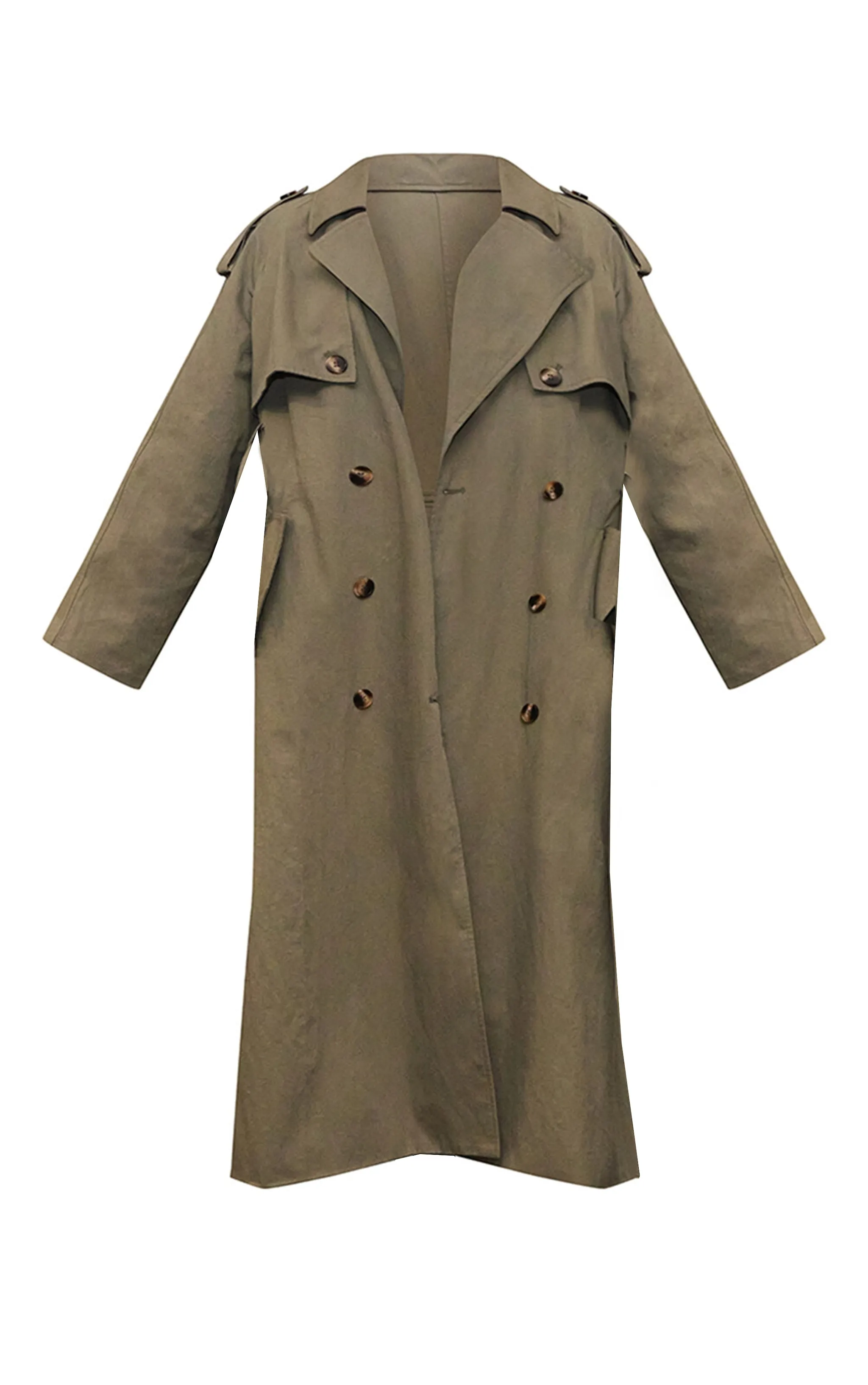 Double Breasted Belted Trench Coat in Khaki