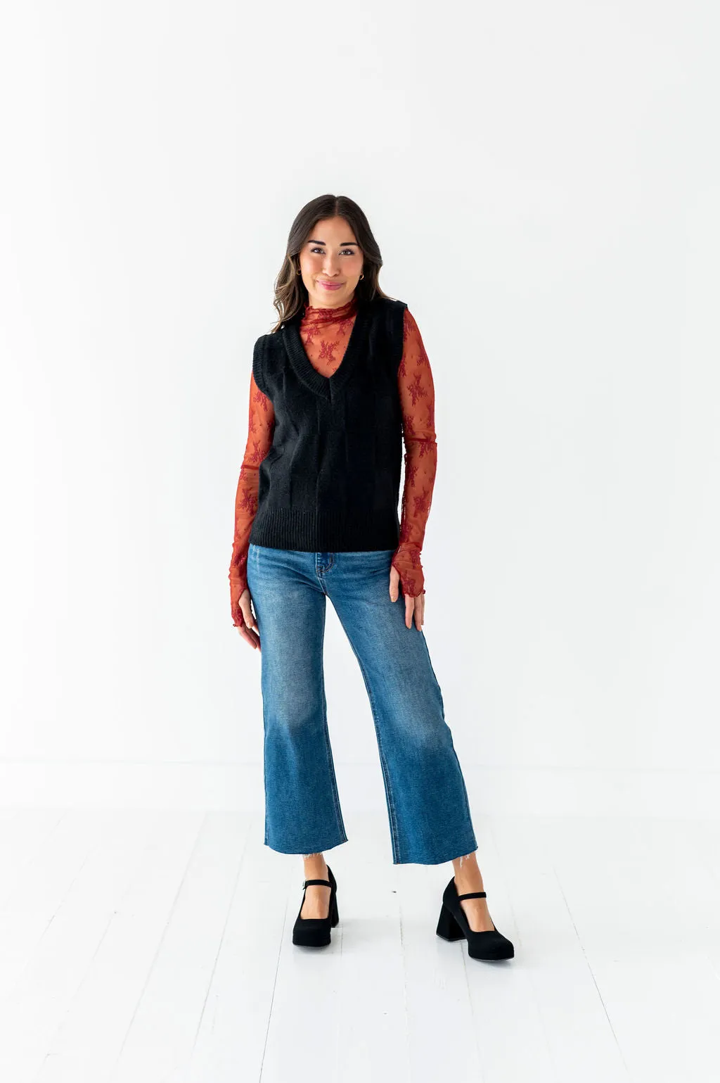 Edie Checkered Sweater Vest in Black