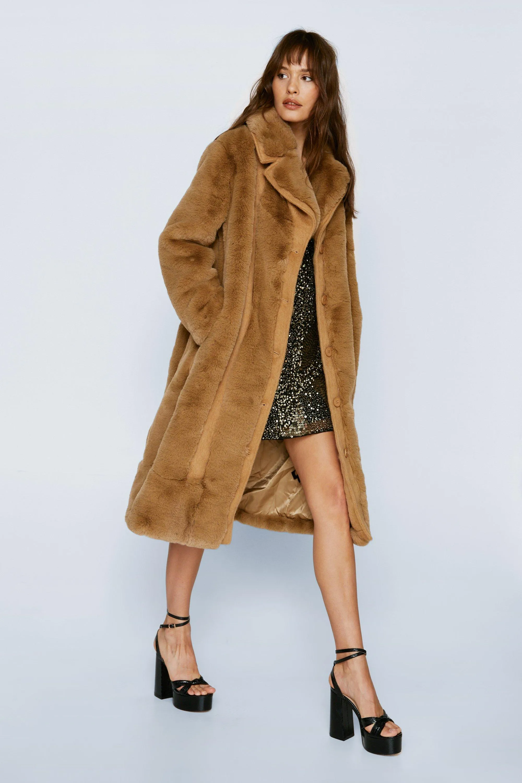 Faux fur wool coat - Premium panel design