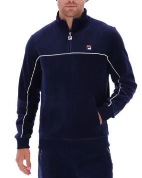 Fila Duke Velour Quarter Zip Track Jacket in Fila Navy and Egret