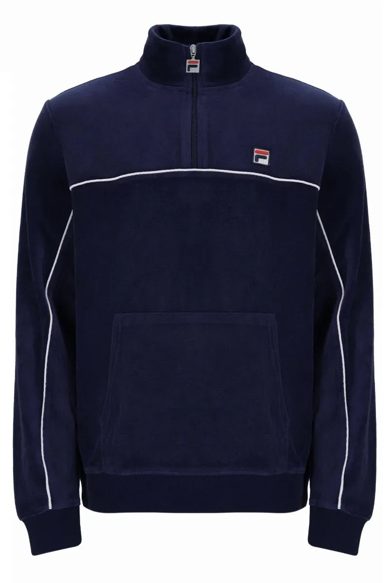 Fila Duke Velour Quarter Zip Track Jacket in Fila Navy and Egret