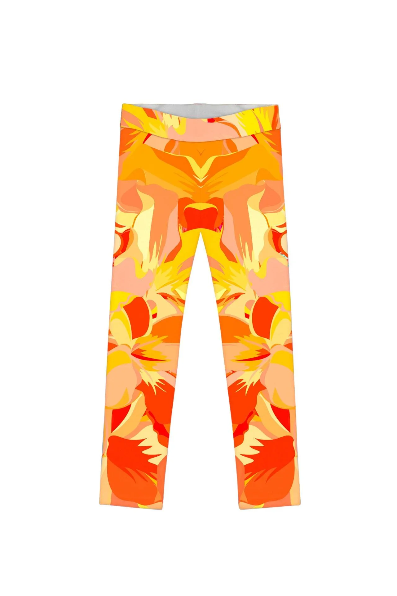 Lucy Cute Yellow Floral Print Legging for Girls, Flaming Hibiscus