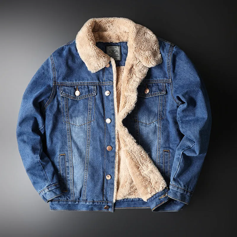 Fleece-Lined Vintage Casual Denim Jacket