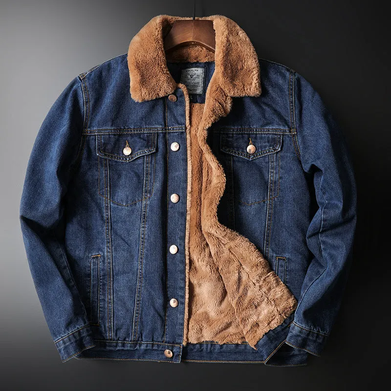 Fleece-Lined Vintage Casual Denim Jacket