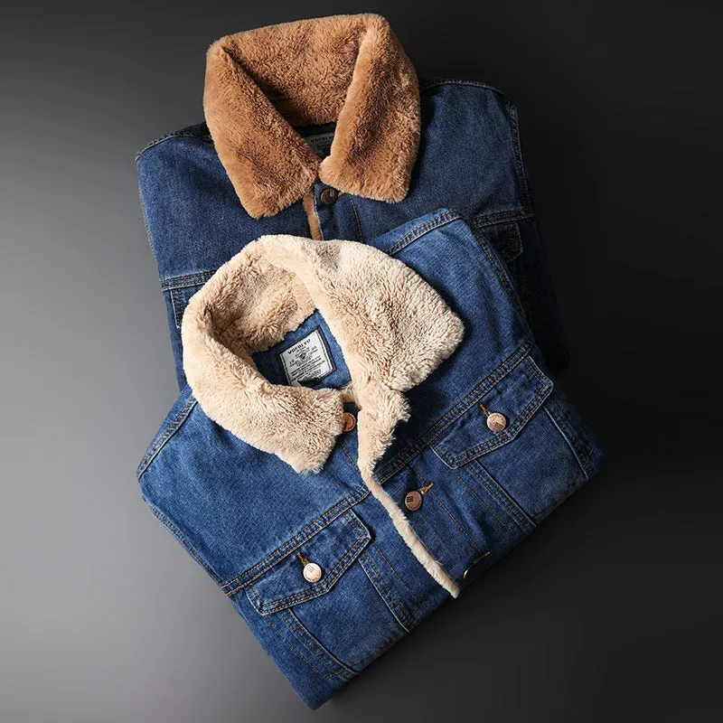 Fleece-Lined Vintage Casual Denim Jacket