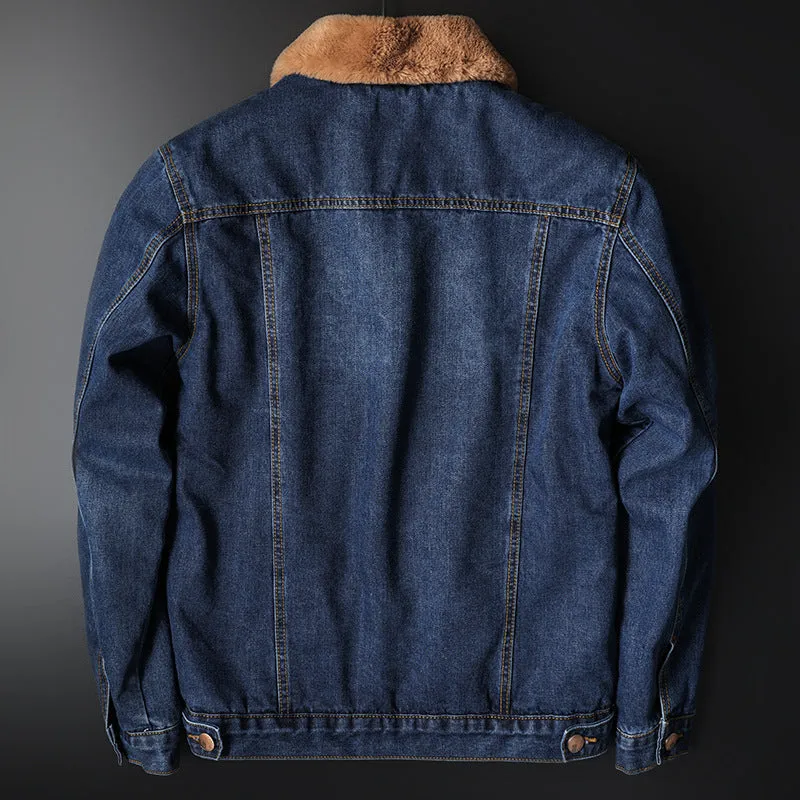 Fleece-Lined Vintage Casual Denim Jacket