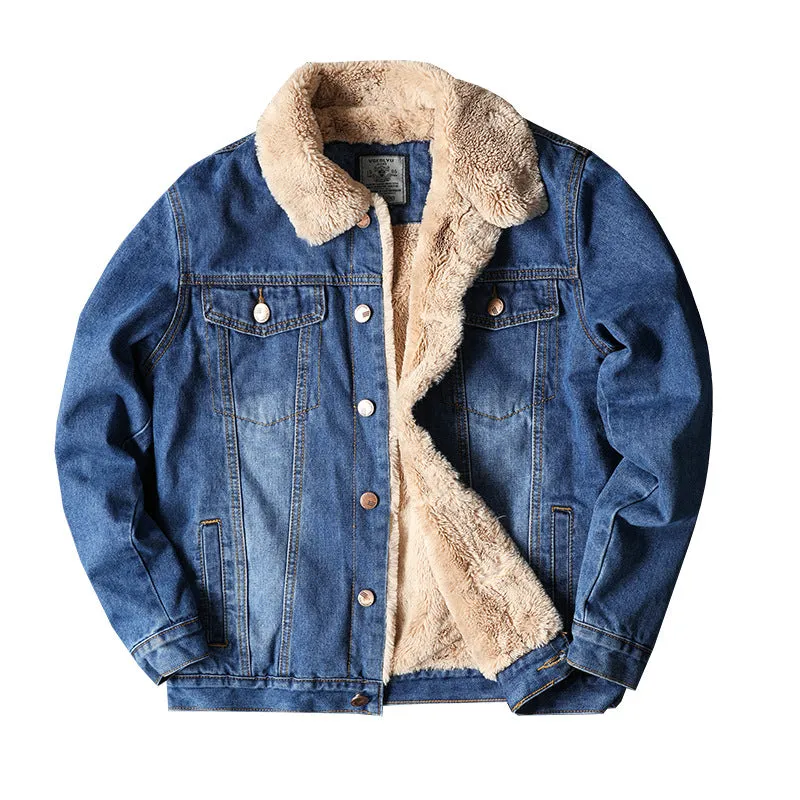 Fleece-Lined Vintage Casual Denim Jacket