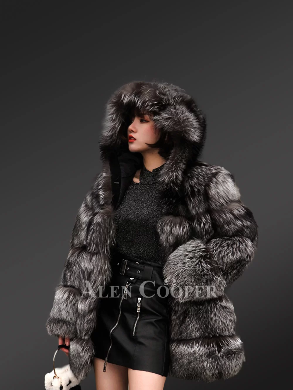 Fox Fur Hooded Women's Coat