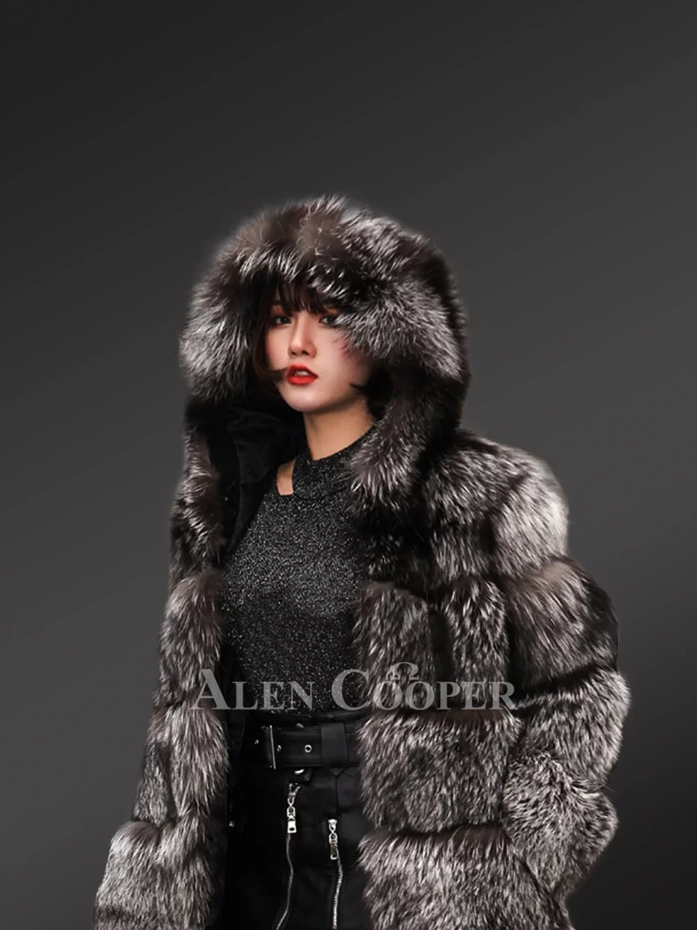 Fox Fur Hooded Women's Coat